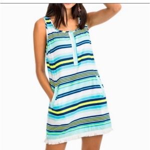 Southern Tide Corrine Swim Cover-Up~light & navy Blue Neon yellow & White XS